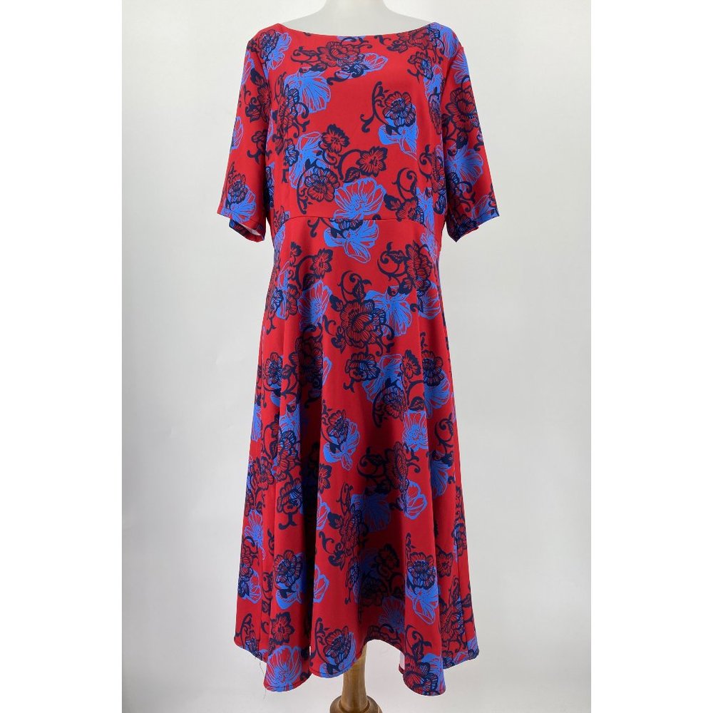Anthropologie Red and Blue Floral Midi Dress